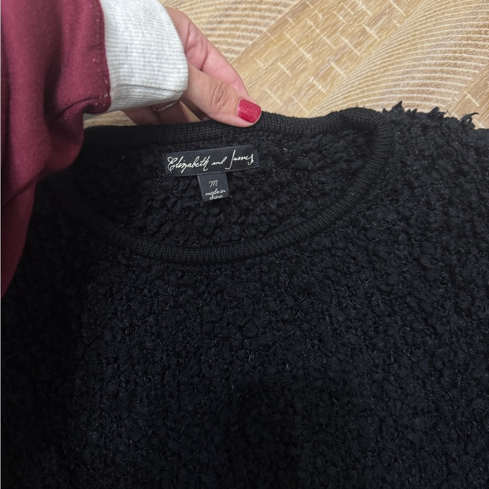 Elizabeth and James Black Textured Crewneck Fuzzy Sweater size M - Picture 2 of 8